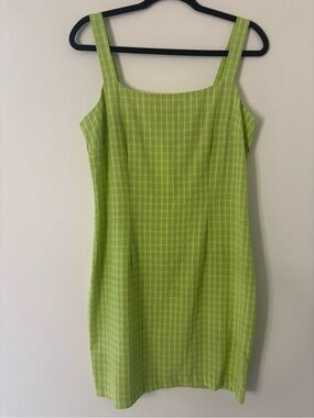Square-Neck Mini Dress in Lime Green Plaid